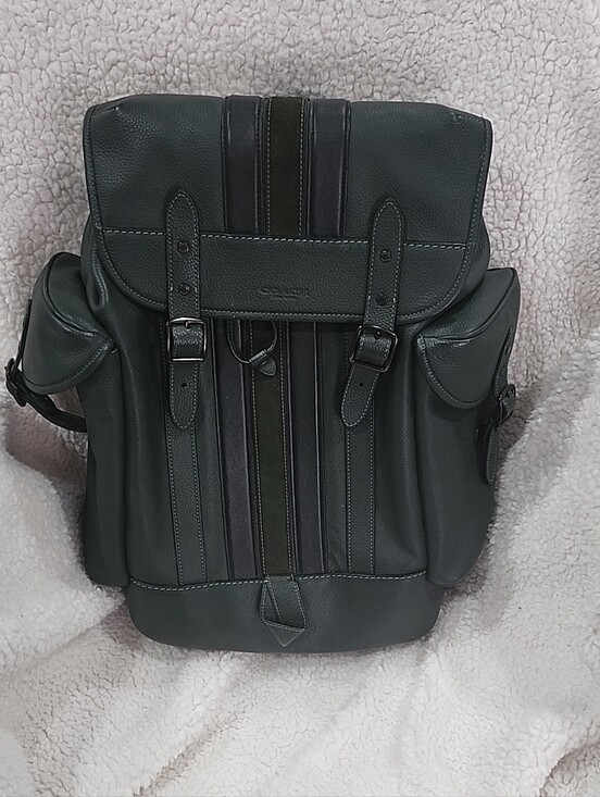 Coach Other - Coach Men’s Forest Green Leather Backpack with Stripe Detail